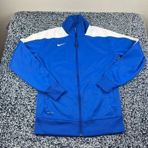 Nike Dri Fit Track Jacket Womens Large Blue Full Zip Mock Neck Athleisure Casual